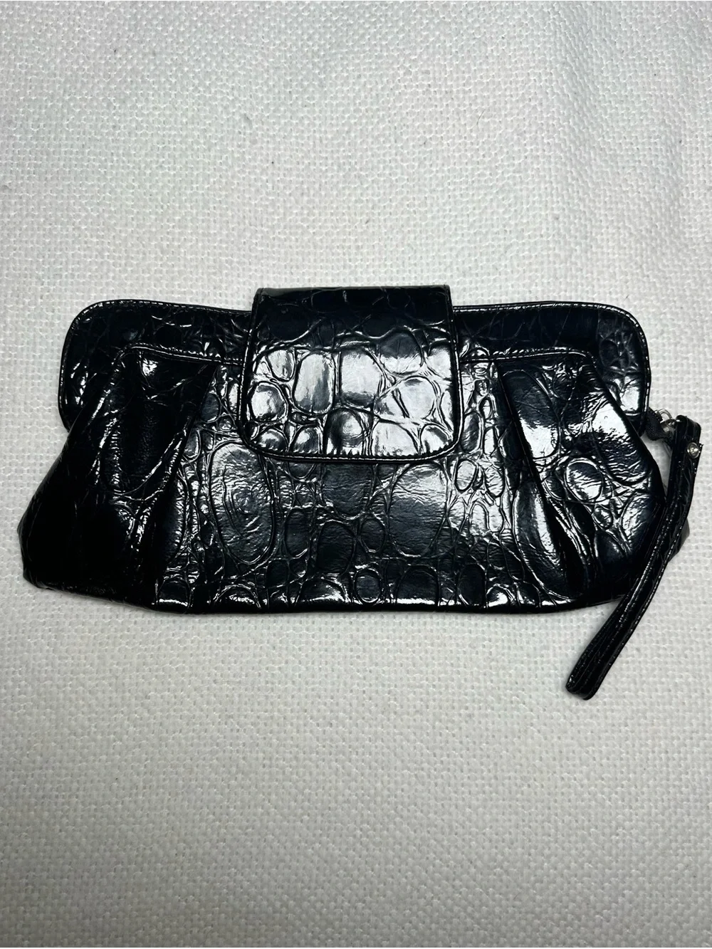 Giannini Black Faux Croc Patent Leather Clutch Wristlet
